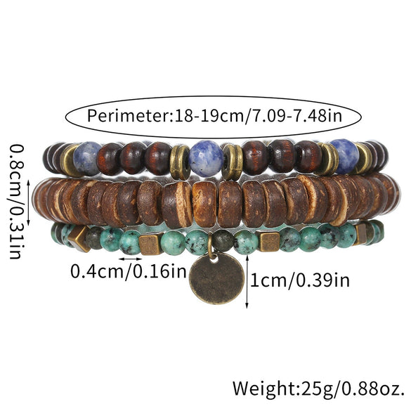 Bohemian Stone Wood Beads Geometric Stretch Bracelet Unisex Manual Design