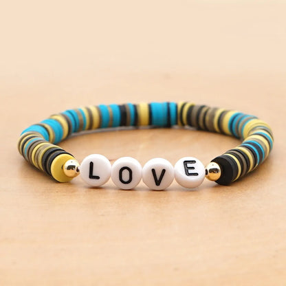 Bohemian Style 6mm Soft Pottery Bracelet Acrylic Word Love Letter Beads Gold Bead Bracelet