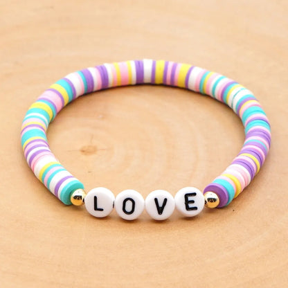 Bohemian Style 6mm Soft Pottery Bracelet Acrylic Word Love Letter Beads Gold Bead Bracelet