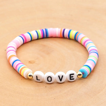 Bohemian Style 6mm Soft Pottery Bracelet Acrylic Word Love Letter Beads Gold Bead Bracelet