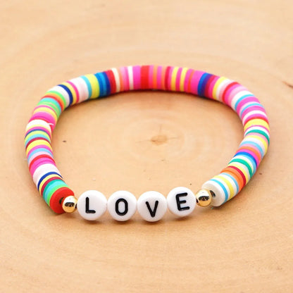 Bohemian Style 6mm Soft Pottery Bracelet Acrylic Word Love Letter Beads Gold Bead Bracelet