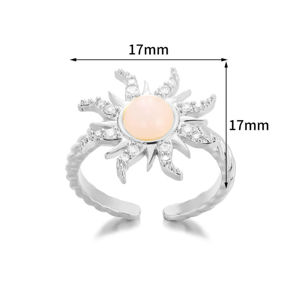 Bohemian Style Copper Ring With Geometric Pattern And Electroplating Open And Micropaved Zircon Sunflower Design