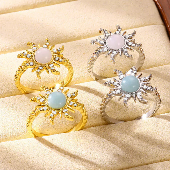 Bohemian Style Copper Ring With Geometric Pattern And Electroplating Open And Micropaved Zircon Sunflower Design