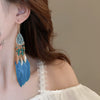Bohemian Style Distinctive Feather Long Tassel Handmade Geometric Ear Hook All Match Women's Earrings