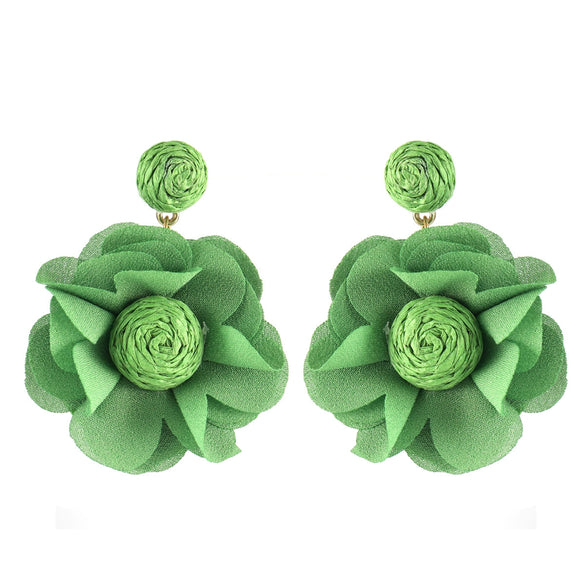 Bohemian Style Fabric Rafi Grass Handmade Flower Earrings For Women