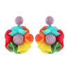 Bohemian Style Fabric Rafi Grass Handmade Flower Earrings For Women