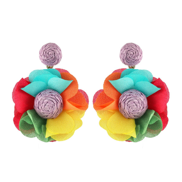 Bohemian Style Fabric Rafi Grass Handmade Flower Earrings For Women
