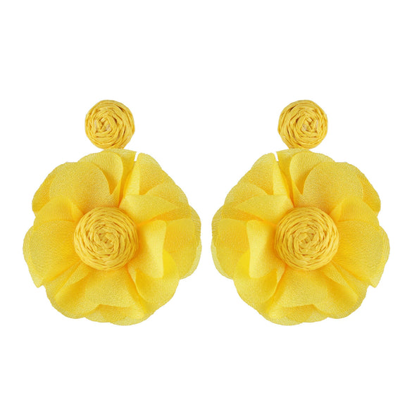 Bohemian Style Fabric Rafi Grass Handmade Flower Earrings For Women