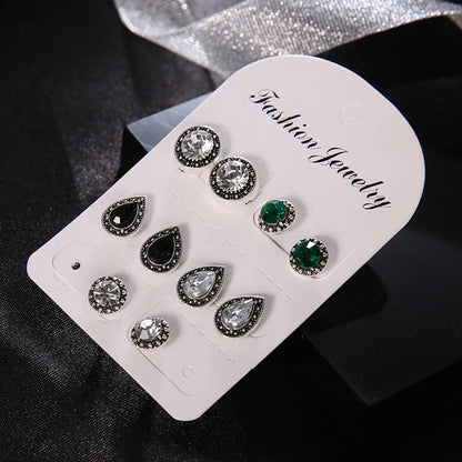 Bohemian Style Gemstone Crystal Earrings Set 5 Pairs