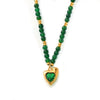 Bohemian Style Green Stone Stitching Beaded Titanium Steel Necklace With Love Shaped Pendant And Electroplating Treatment