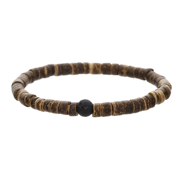 Bohemian Style Handmade Geometric Wooden Bead And Coconut Shell Bracelet For Men And Women