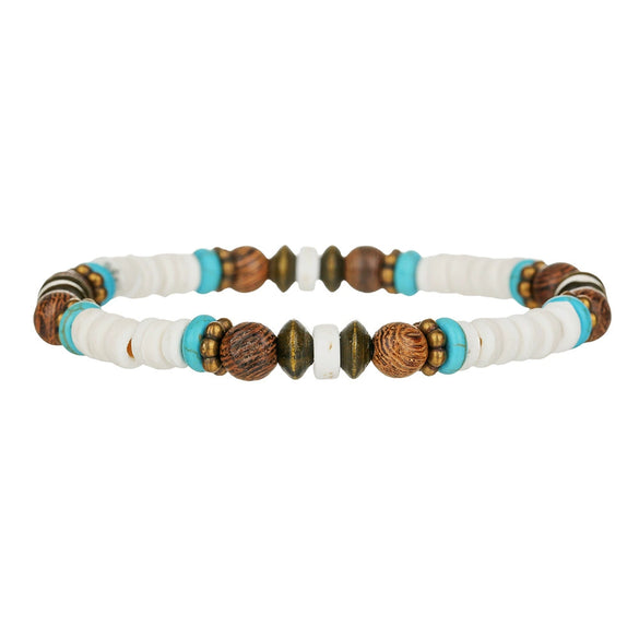 Bohemian Style Handmade Geometric Wooden Bead And Coconut Shell Bracelet For Men And Women
