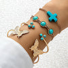 Bohemian Style Inlaid Turquoise Alloy Bracelet Suit With Exaggerated Butterfly Design Electroplated For Women