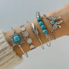 Bohemian Style Inlaid Turquoise Alloy Bracelet Suit With Exaggerated Butterfly Design Electroplated For Women