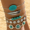 Bohemian Style Inlaid Turquoise Alloy Bracelet Suit With Exaggerated Butterfly Design Electroplated For Women