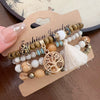 Bohemian Style Multi Layer Handmade Sandalwood Beaded Geometric Shaped Bracelet For Women