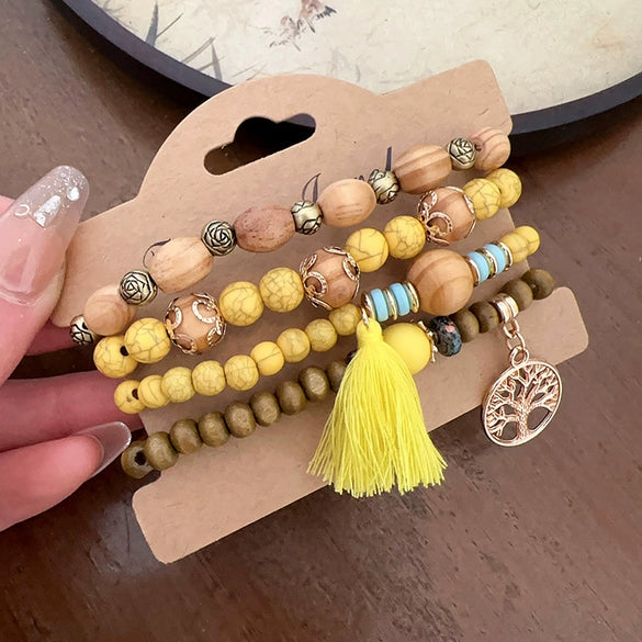 Bohemian Style Multi Layer Handmade Sandalwood Beaded Geometric Shaped Bracelet For Women