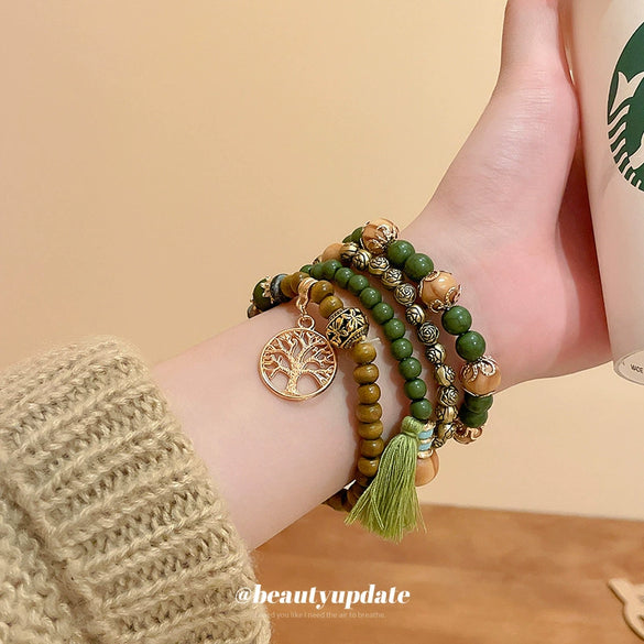 Bohemian Style Multi Layer Handmade Sandalwood Beaded Geometric Shaped Bracelet For Women