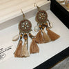 Bohemian Style Old Tassel Beaded Ear Hook Long Earrings Handmade With Artificial Leather And Flower Shape