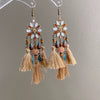 Bohemian Style Old Tassel Beaded Ear Hook Long Earrings Handmade With Artificial Leather And Flower Shape