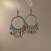 Bohemian Style Old Tassel Beaded Ear Hook Long Earrings Handmade With Artificial Leather And Flower Shape