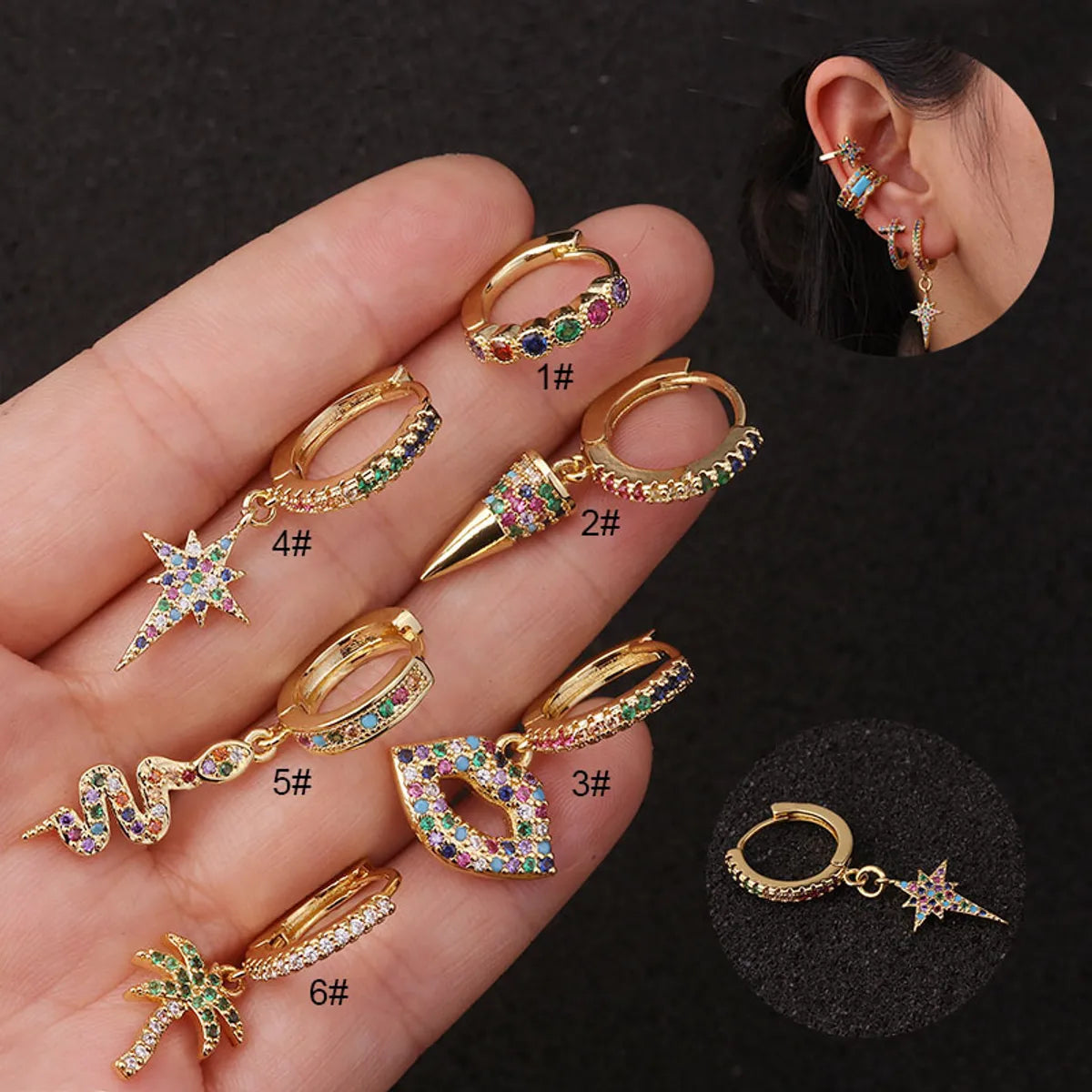 Lady Star Inlaid Zircon Copper Earrings