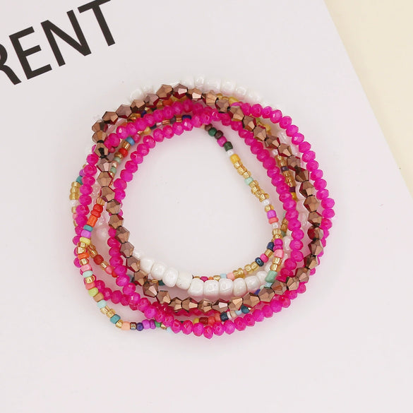 Bohemian Style Plastic Resin Rice Beads Crystal Tassel Wave Pattern Bracelet For Women