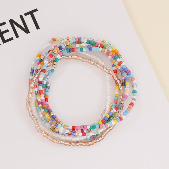 Bohemian Style Plastic Resin Rice Beads Crystal Tassel Wave Pattern Bracelet For Women