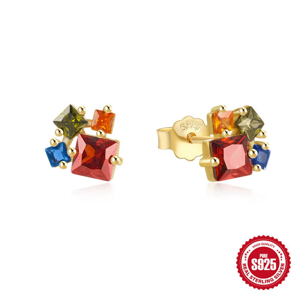 Bohemian Style S925 Sterling Silver Geometric Retro Long Irregular Square Full Diamond Inlaid Zircon Ear Studs Earrings