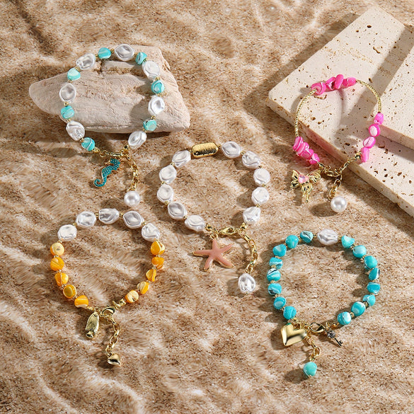 Bohemian Style Shell Bracelet With Starfish Pendant Electroplated Geometric Heart Bow Design For Women