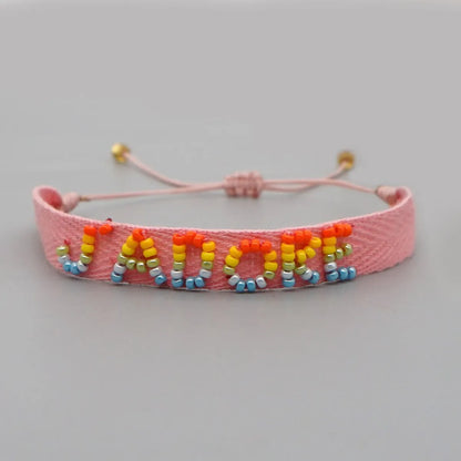 Bohemian Style Simple Rainbow Ribbon Beaded Woven Stacking Small Bracelet