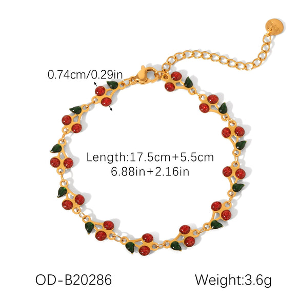 Bohemian Style Stainless Steel Fruit Shape Bracelet With Pvd Vacuum Plating And Oil Dripping For Women
