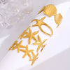 Bohemian Style Stainless Steel Open Bracelet With Starfish And Ocean Design Electroplated