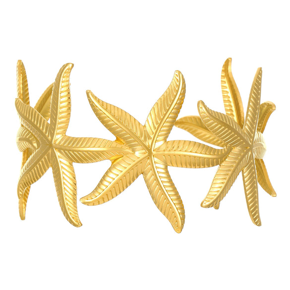 Bohemian Style Stainless Steel Open Bracelet With Starfish And Ocean Design Electroplated
