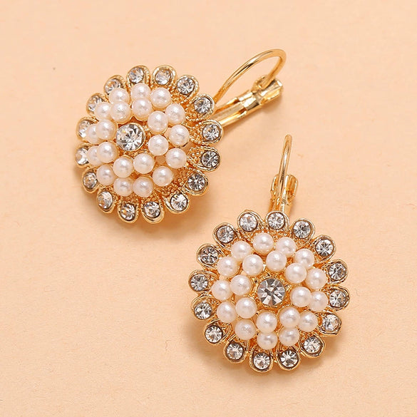 Bohemian Style Sunflower Flower Pearl Earrings Fresh Fashion Floral Pearl Earrings For Women