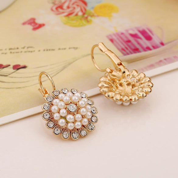 Bohemian Style Sunflower Flower Pearl Earrings Fresh Fashion Floral Pearl Earrings For Women