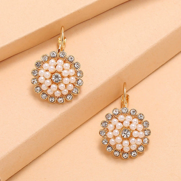 Bohemian Style Sunflower Flower Pearl Earrings Fresh Fashion Floral Pearl Earrings For Women