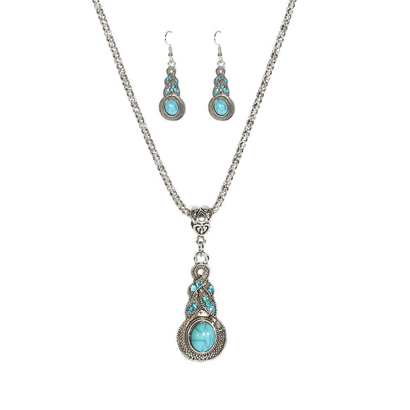 Bohemian Style Turquoise Inlaid Geometric Alloy Necklace With Electroplating