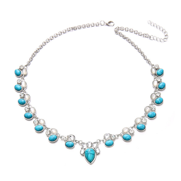 Bohemian Style Turquoise Inlaid Geometric Alloy Necklace With Electroplating