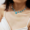 Bohemian Style Turquoise Inlaid Geometric Alloy Necklace With Electroplating