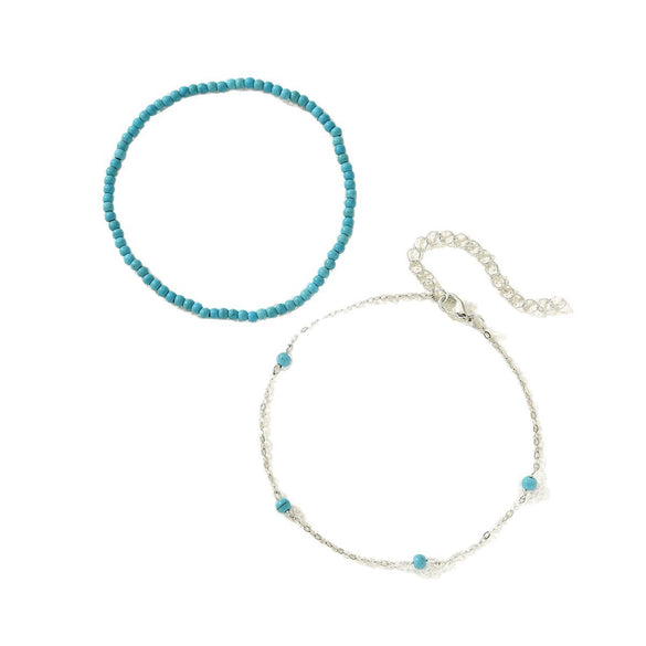 Bohemian Style Turquoise Rice Bead Anklet Set Alloy Geometric Women's Foot Accessories