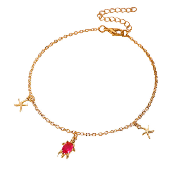 Bohemian Style Turtle And Starfish Pendant Anklet For Girls Copper Animal Zodiac Design