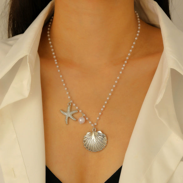 Bohemian Summer Beach Shell Imitation Pearl Starfish Conch Alloy Jewelry With Electroplating For Women