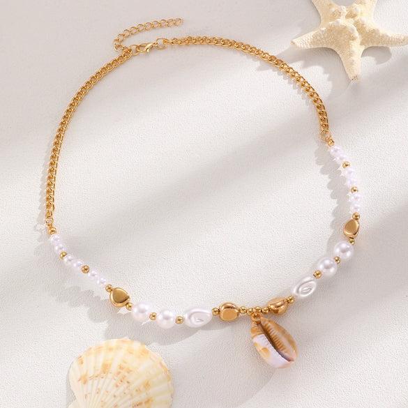 Bohemian Summer Beach Shell Imitation Pearl Starfish Conch Alloy Jewelry With Electroplating For Women