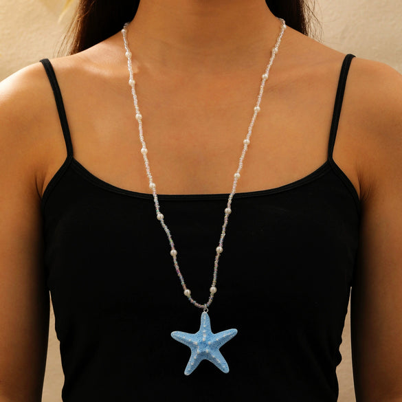 Bohemian Summer Beach Shell Imitation Pearl Starfish Conch Alloy Jewelry With Electroplating For Women