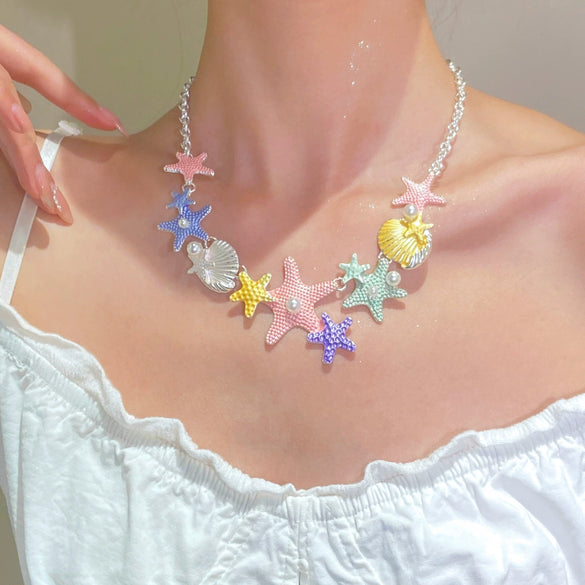Bohemian Summer Beach Shell Imitation Pearl Starfish Conch Alloy Jewelry With Electroplating For Women