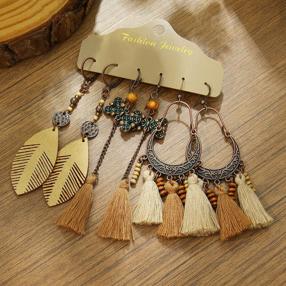 Bohemian Tassel Earrings Alloy Electroplating Retro Ethnic Ear Jewelry