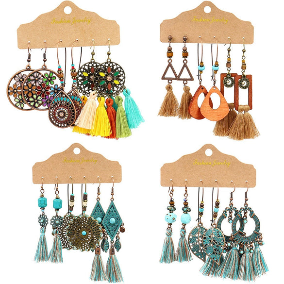 Bohemian Tassel Earrings Alloy Electroplating Retro Ethnic Ear Jewelry