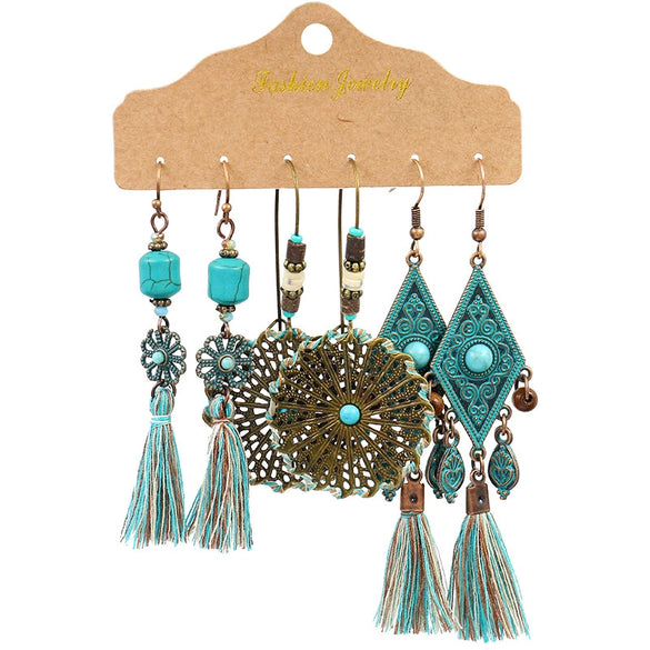 Bohemian Tassel Earrings Alloy Electroplating Retro Ethnic Ear Jewelry