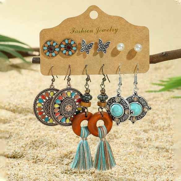Bohemian Tassel Earrings Alloy Electroplating Retro Ethnic Ear Jewelry